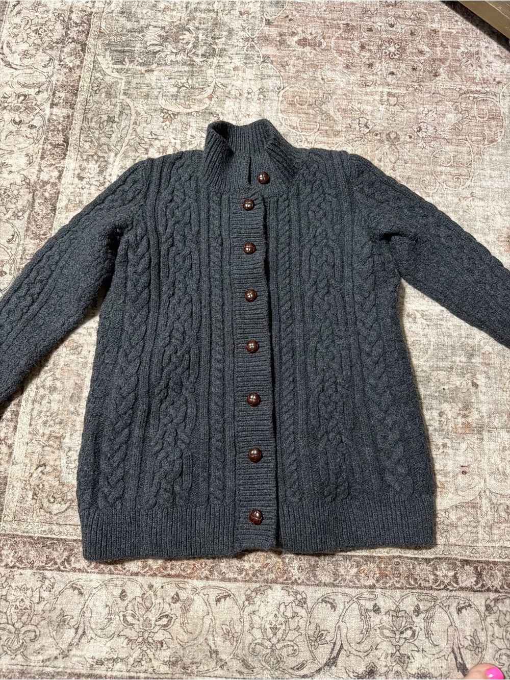 Vintage L.L Bean Cable Knit 100% Wool Cardigan Made in Ireland Fisherman Sweater